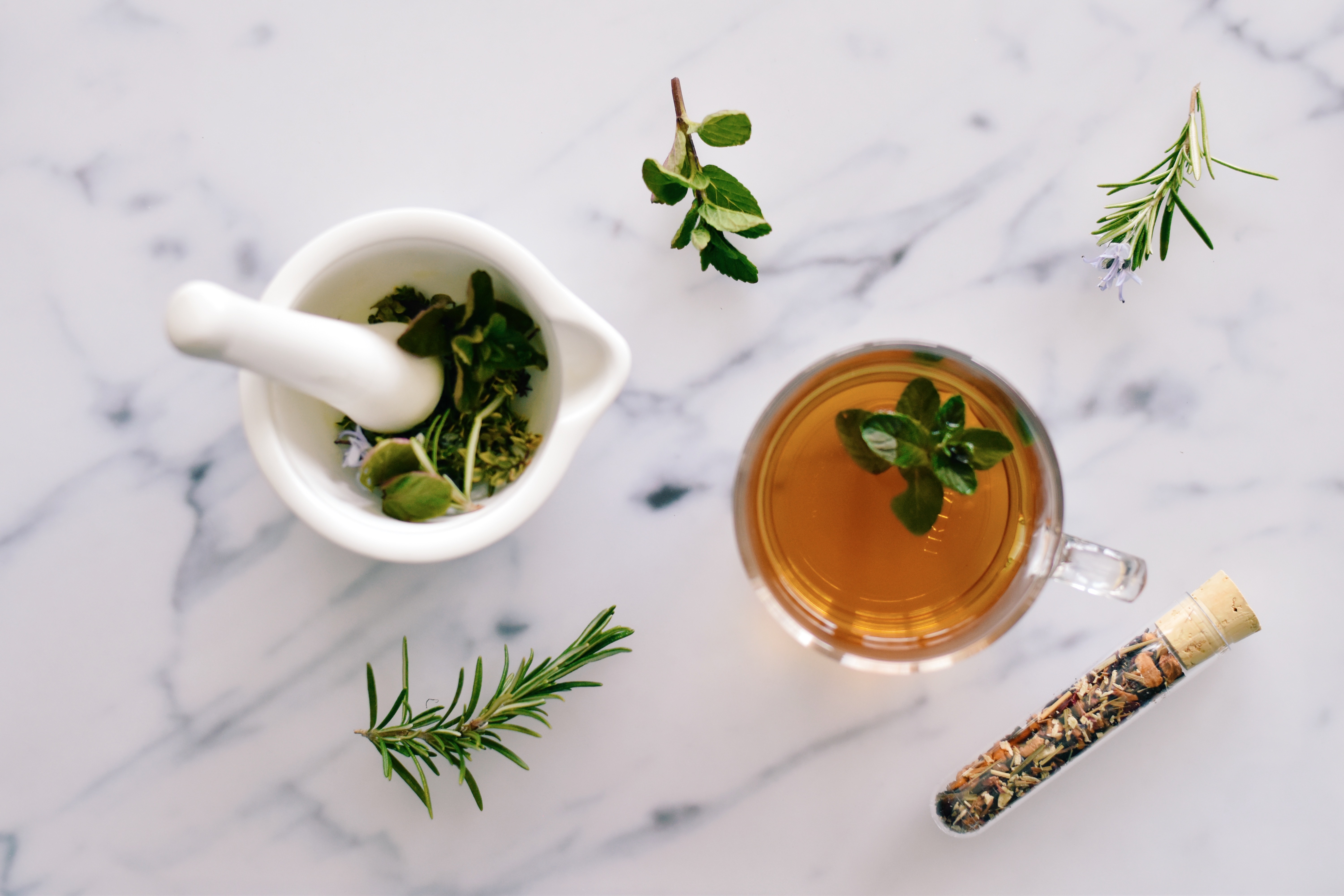 Top view of fresh herbal tea