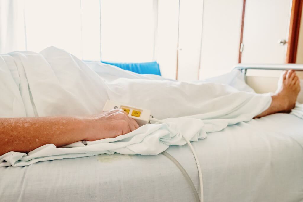 Fitness And Balanced Diet-Elderly woman convalescing a bedridden disease.