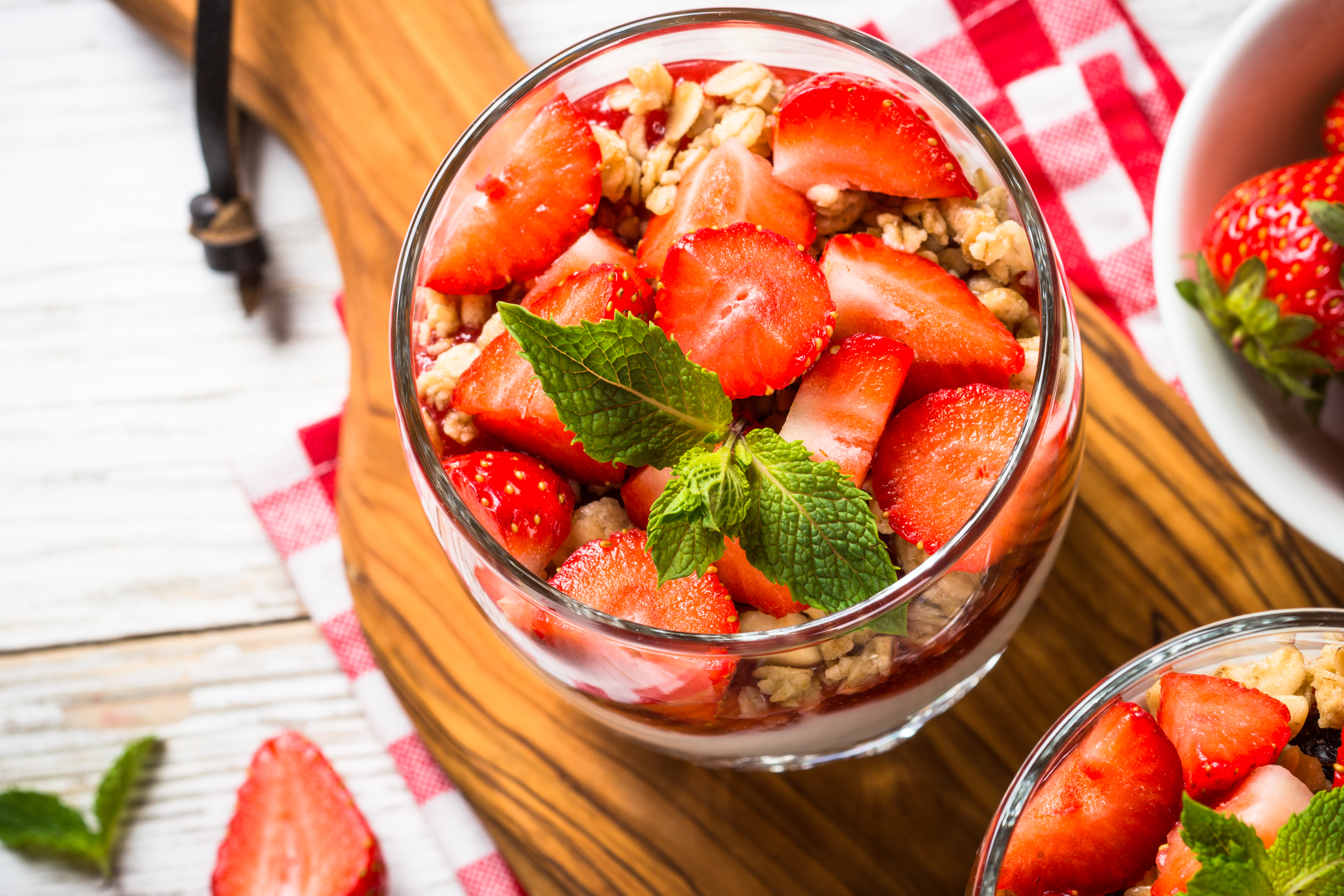 Greek yogurt parfait with strawberry.