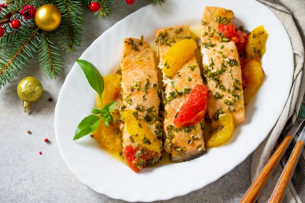 Heart-Healthy Cooking-Grilled Salmon with Grapefruit and Orange Sauce.