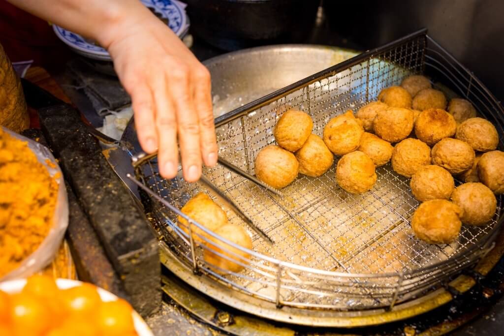 Root Crops-Dry fry Taro ball in street market