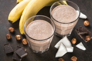 Chocolate banana coconut hazelnut milkshake or smoothie