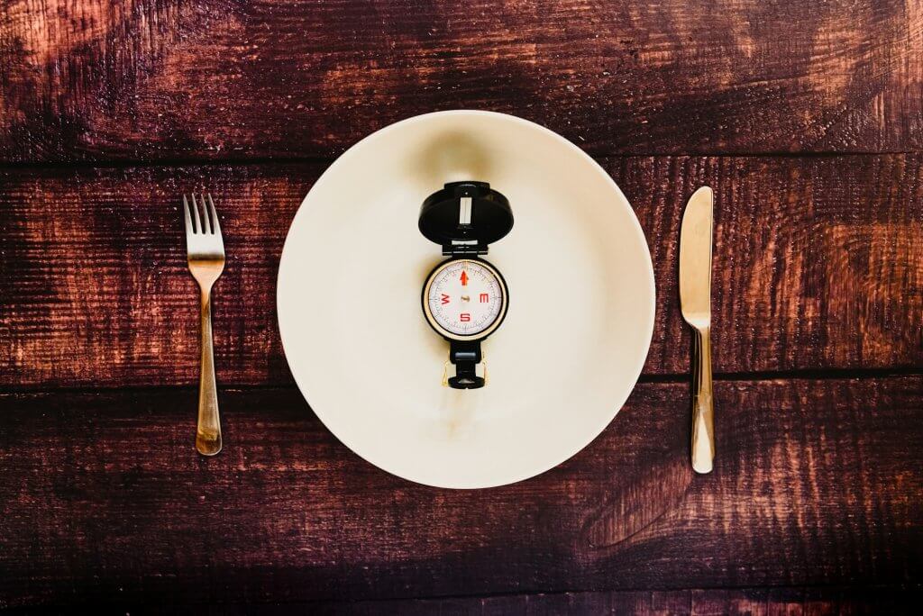 Intermittent fasting diet to lose weight illustrated with an empty plate.
